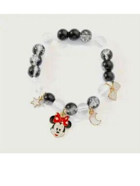 Minnie Mouse Charm Bracelet Disney Enamel Beads Dangle Moon Star Stretch Mickey